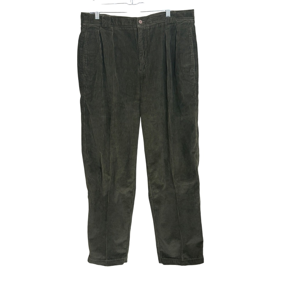 Tommy Bahama Relax Corduroy Pants Olive Green Pleated Straight Leg Cotton 36x30